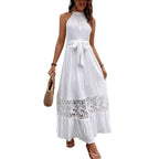 Stitching Lace Halter Fashion Seaside Holiday Dress