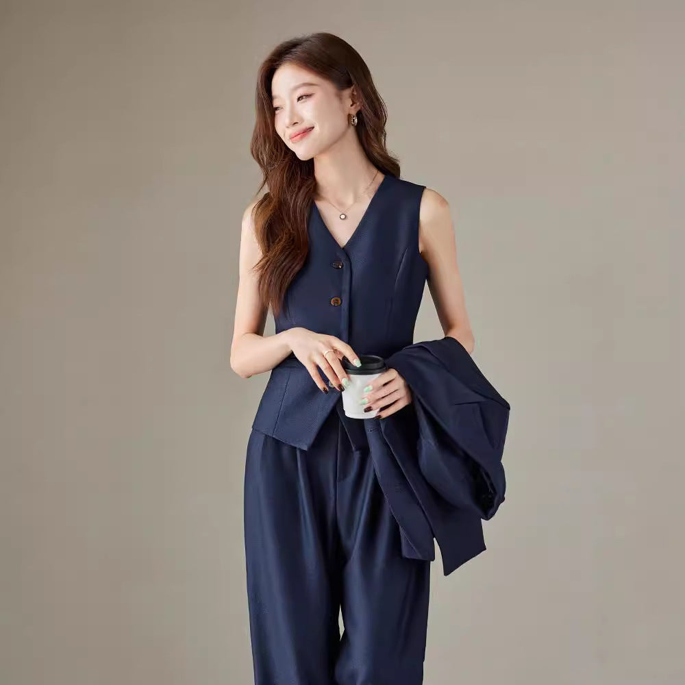 Fashion British Style High Waist Wide Leg Pants Two-piece Set