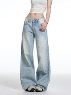 American Retro Washed Wide Leg Jeans Women's Low Waist Loose Straight
