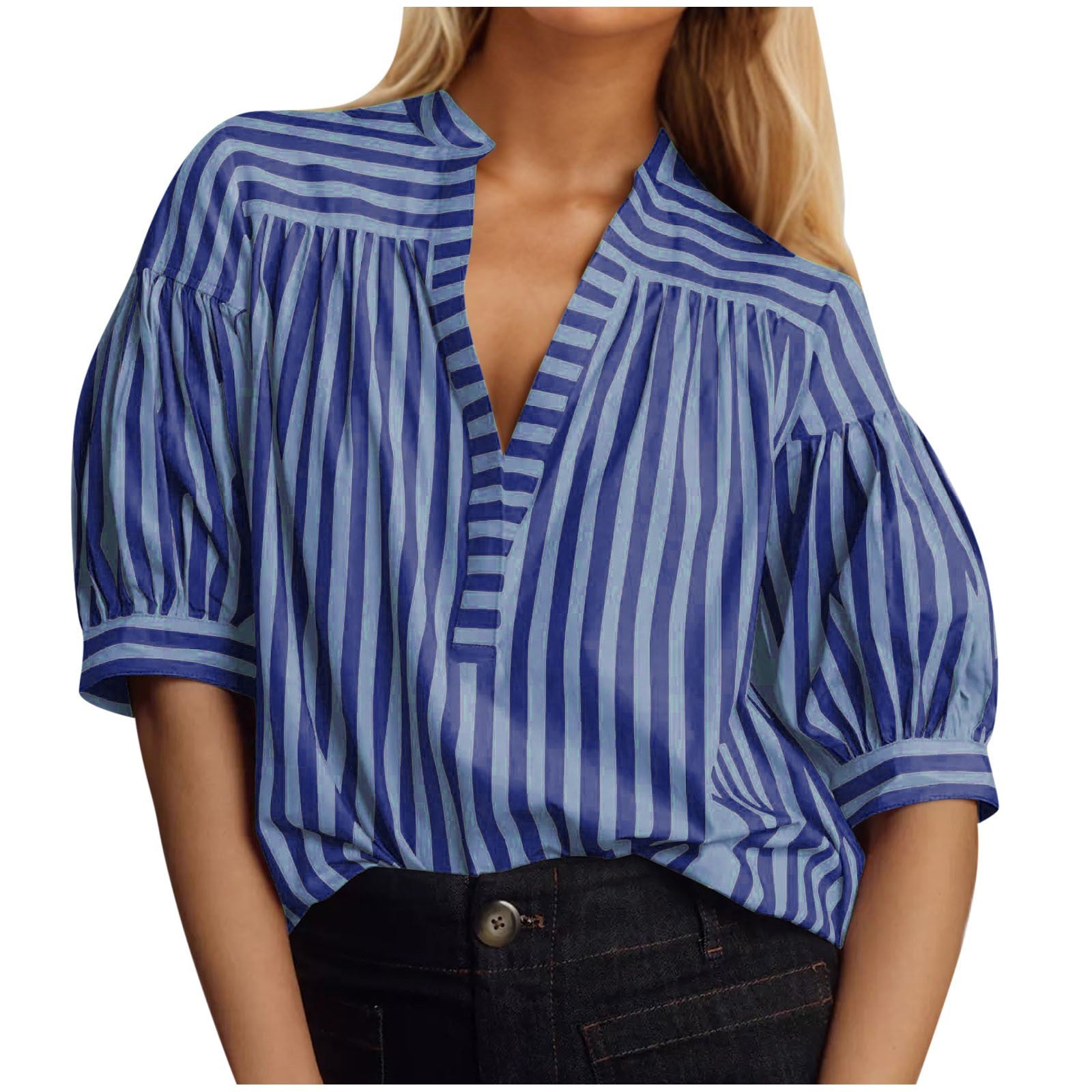 Fashionable All-match Loose Striped Shirt Short Sleeve