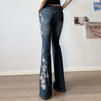 Women's Rose Embroidered Flared Jeans