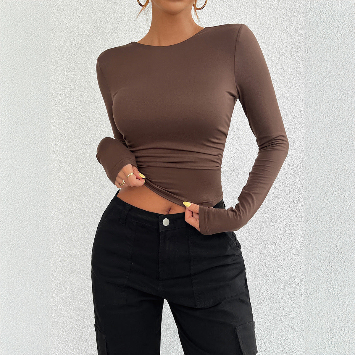 Y2g Sexy Hot Girl Slim-fit Solid Color Knitted Long-sleeved Top Women's Clothing