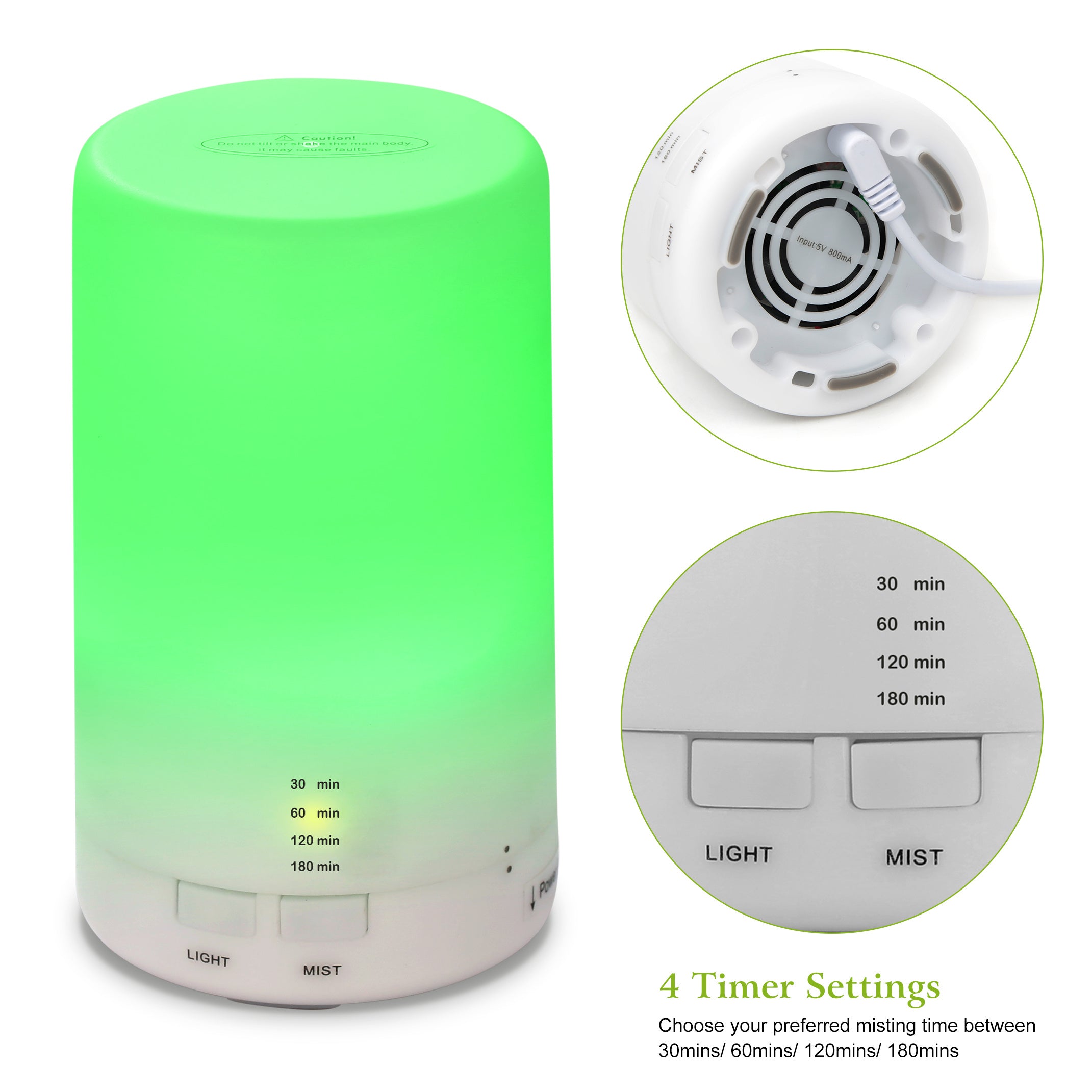 1Pc Mini Cool Mist Humidifier Ultrasonic Aroma Essential Oil Diffuser With 7 Color LED Lights 4 Timer Settings For Office Home Room Vehicle Study Yoga Spa