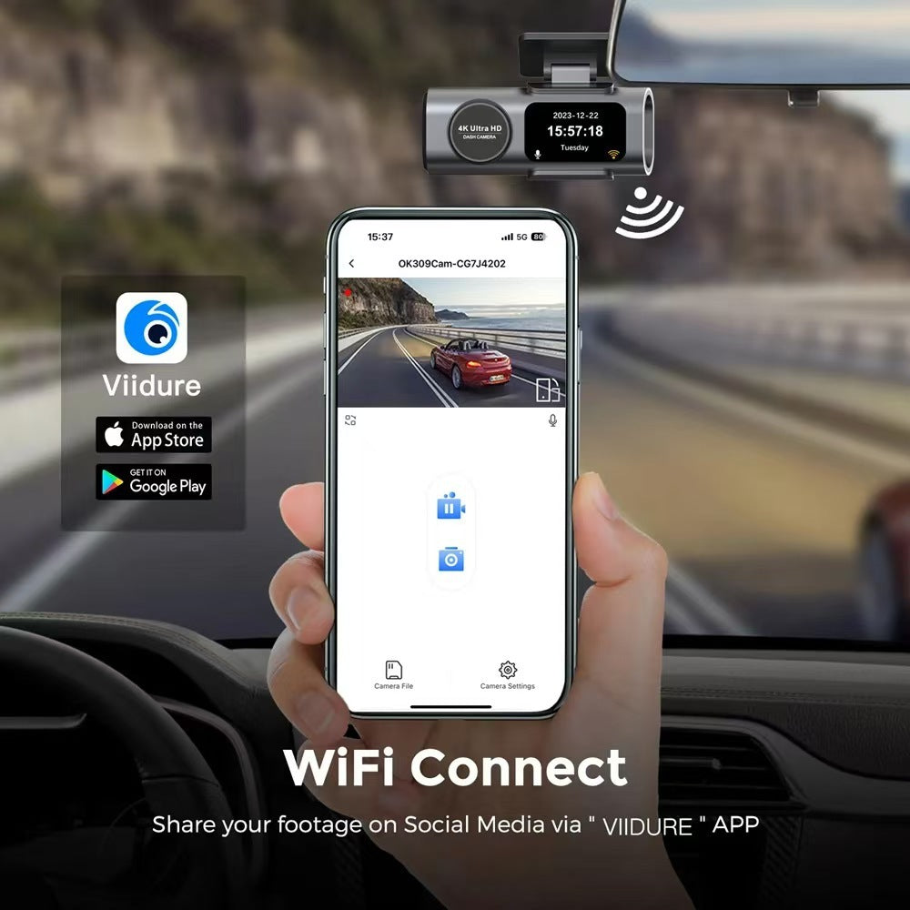 4K Dual Lens Driving Recorder HD Ultra Wide Angle Night Vision WiFi Front And Rear Dual Recording GPS Vehicle Recording