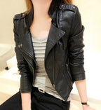 Slim-fit Stand-collar Ladies Jacket Rivet Leather Jacket